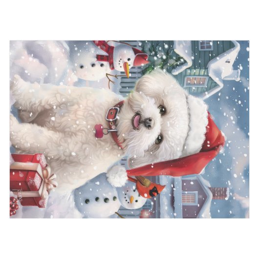 Bichon Frise Hond Winter Wonderland Kerstvreugde Tafelkleed (Voorkant (Horizontaal))