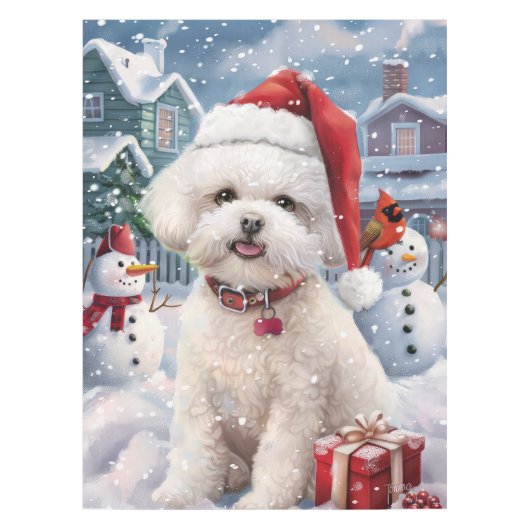 Bichon Frise Hond Winter Wonderland Kerstvreugde Tafelkleed (Voorkant)