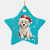 Bichon Frise-hond zilveren sterren blauwe Kerstmis Keramisch Ornament (Voorkant)