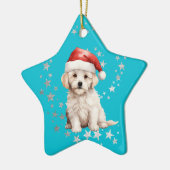 Bichon Frise-hond zilveren sterren blauwe Kerstmis Keramisch Ornament (Links)