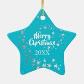 Bichon Frise-hond zilveren sterren blauwe Kerstmis Keramisch Ornament (Achterkant)