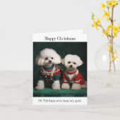 Bichon Frise Honden in Kersttruien Kaart (Gele Bloem)