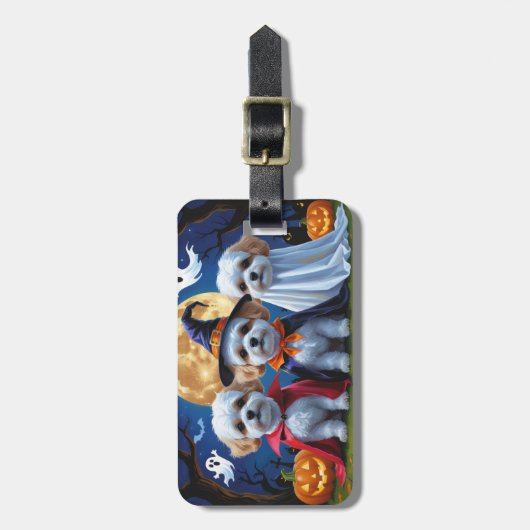 Bichon Frise Honden Pompoen Halloween Grappig Bagagelabel (Voorkant verticaal)