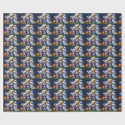 Bichon Frise Honden Pompoen Halloween Grappig Cadeaupapier (Vlak)