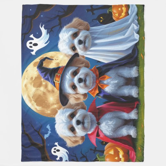 Bichon Frise Honden Pompoen Halloween Grappig Fleece Deken (Voorkant)