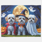 Bichon Frise Honden Pompoen Halloween Grappig Fleece Deken (Voorkant (Horizontaal))
