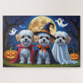 Bichon Frise Honden Pompoen Halloween Grappig Legpuzzel (Horizontaal)