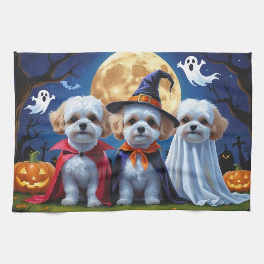 Bichon Frise Honden Pompoen Halloween Grappig Theedoek (Horizontaal)