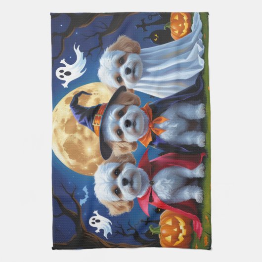 Bichon Frise Honden Pompoen Halloween Grappig Theedoek (Verticaal)