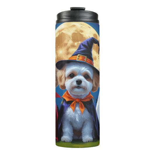 Bichon Frise Honden Pompoen Halloween Grappig Thermosbeker (Voorkant)
