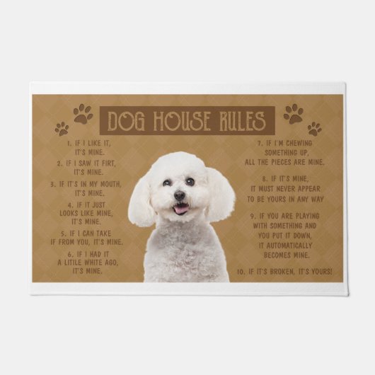 Bichon Frise hondenhuis regels, als het gebroken, Deurmat (Voorkant)