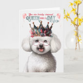 Bichon Frise Hondenkoningin voor een Dag Grappige  Kaart (Gele Bloem)