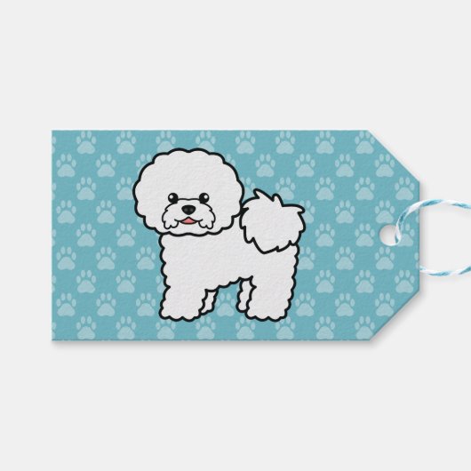 Bichon Frise hondenras op blauw Cadeaulabel (Voorkant (Horizontaal))