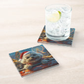 Bichon Frise Hondenroller Onderzetter Kerst Glazen Onderzetter (Schuin)