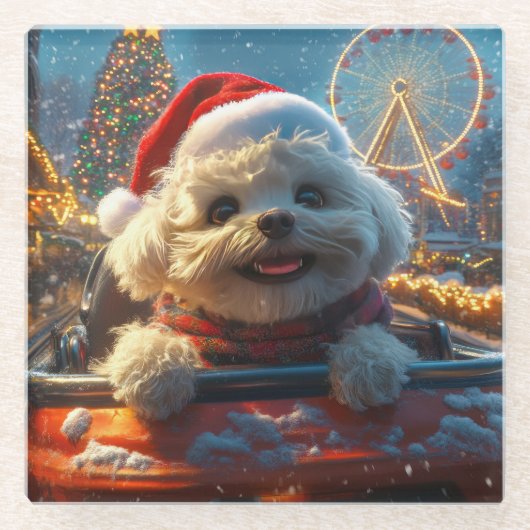 Bichon Frise Hondenroller Onderzetter Kerst Glazen Onderzetter (Voorkant)