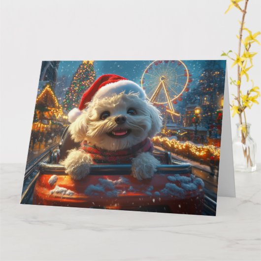 Bichon Frise Hondenroller Onderzetter Kerst Kaart (Gele Bloem)