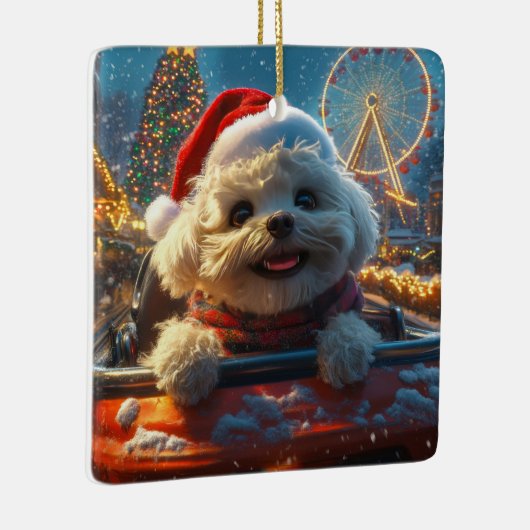 Bichon Frise Hondenroller Onderzetter Kerst Keramisch Ornament (Rechts)