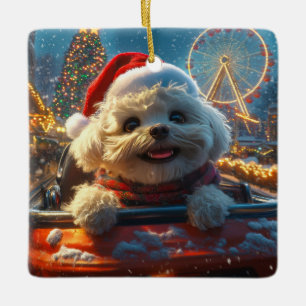 Bichon Frise Hondenroller Onderzetter Kerst Keramisch Ornament