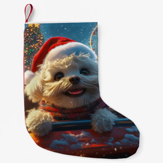 Bichon Frise Hondenroller Onderzetter Kerst Kleine Kerstsok (Voorkant)