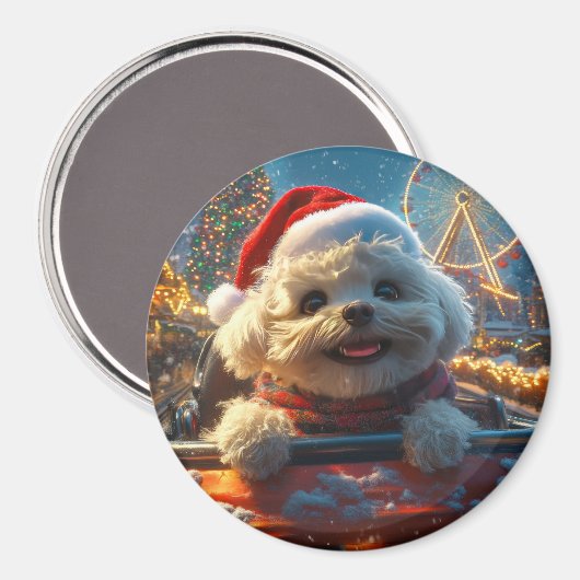 Bichon Frise Hondenroller Onderzetter Kerst Magneet (Voorkant / Achterkant)