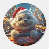 Bichon Frise Hondenroller Onderzetter Kerst Magneet (Voorkant)