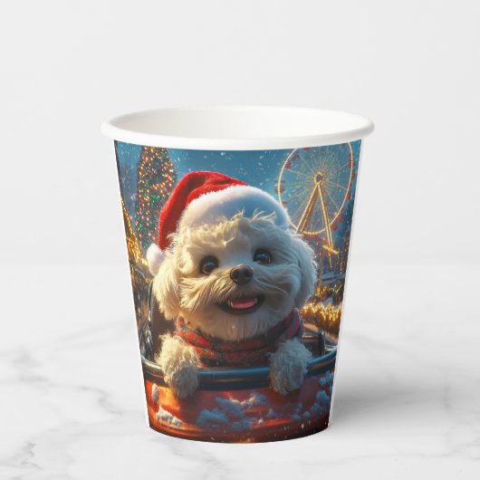 Bichon Frise Hondenroller Onderzetter Kerst Papieren Bekers (Voorkant)