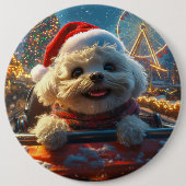 Bichon Frise Hondenroller Onderzetter Kerst Ronde Button 6,0 Cm (Voorkant)
