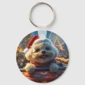 Bichon Frise Hondenroller Onderzetter Kerst Sleutelhanger (Voorkant)