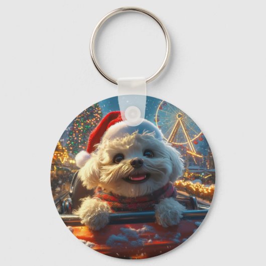 Bichon Frise Hondenroller Onderzetter Kerst Sleutelhanger (Voorkant)