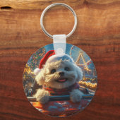 Bichon Frise Hondenroller Onderzetter Kerst Sleutelhanger (Voorkant)