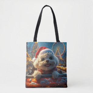 Bichon Frise Hondenroller Onderzetter Kerst Tote Bag
