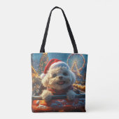 Bichon Frise Hondenroller Onderzetter Kerst Tote Bag (Achterkant)
