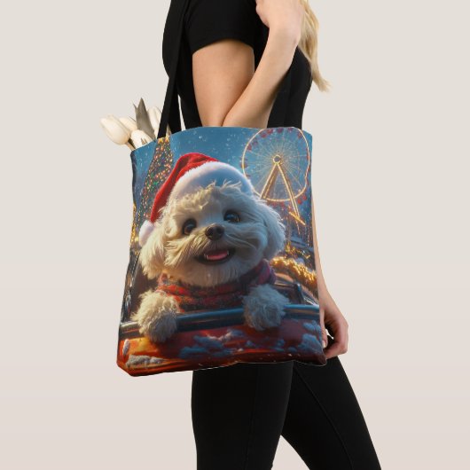 Bichon Frise Hondenroller Onderzetter Kerst Tote Bag (Dichtbij)