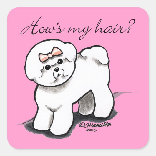 Bichon Frise Hows My Hair Vierkante Sticker (Voorkant)