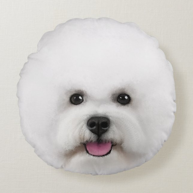 Bichon Frise Illustrated Round Pillow Rond Kussen (Voorkant)