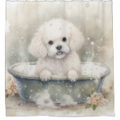 Bichon Frise In Badkuip Waterverf Hondenkunst Douchegordijn (Voorkant)
