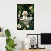 Bichon Frise in badposter, Grappige hond poster (Thuiskantoor)