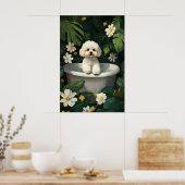 Bichon Frise in badposter, Grappige hond poster (Keuken)