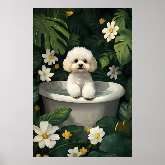 Bichon Frise In Bathtub Poster, Funny Dog Poster (Voorkant)