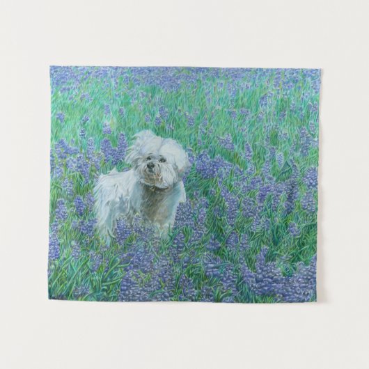 Bichon Frise in Bluebonnets Wandkleed (Voorkant (horizontaal))