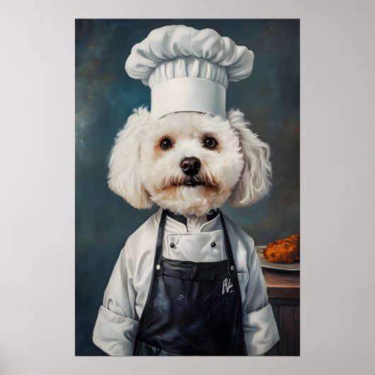 Bichon Frise In Chefs Hat Poster, Pet Poster (Voorkant)