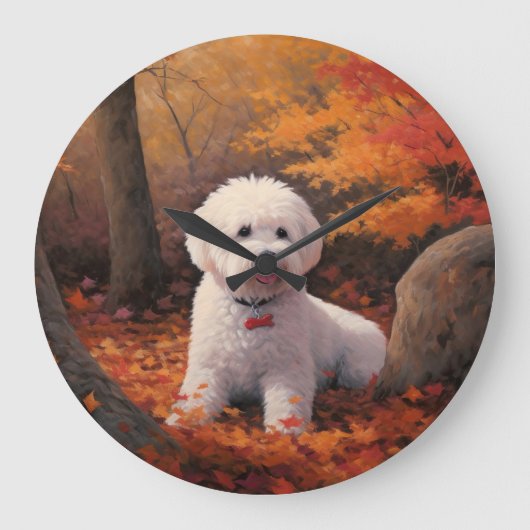 Bichon Frise in herfstbladeren Herfst Inspire Grote Klok (Voorkant)
