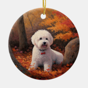 Bichon Frise in herfstbladeren Herfst Inspire Keramisch Ornament