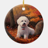 Bichon Frise in herfstbladeren Herfst Inspire Keramisch Ornament (Achterkant)