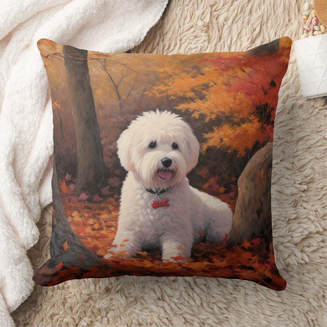 Bichon Frise in herfstbladeren Herfst Inspire Kussen (Deken)