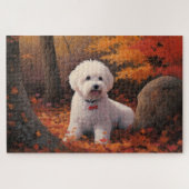 Bichon Frise in herfstbladeren Herfst Inspire Legpuzzel (Horizontaal)