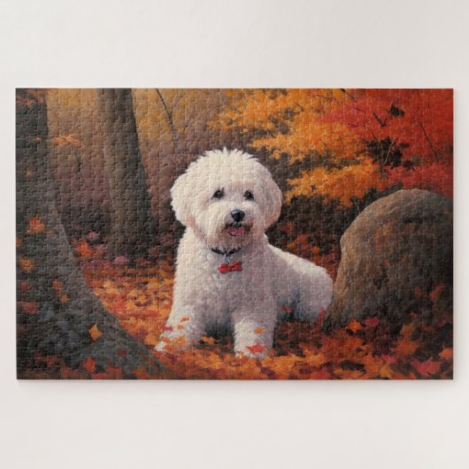 Bichon Frise in herfstbladeren Herfst Inspire Legpuzzel (Horizontaal)