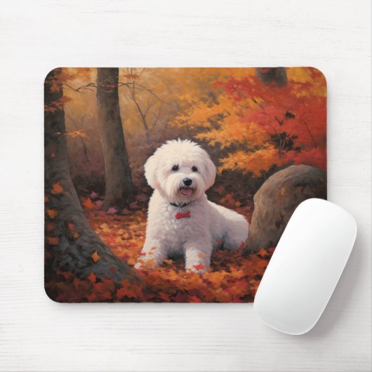 Bichon Frise in herfstbladeren Herfst Inspire Muismat (Met muis)