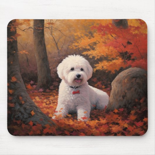 Bichon Frise in herfstbladeren Herfst Inspire Muismat (Voorkant)