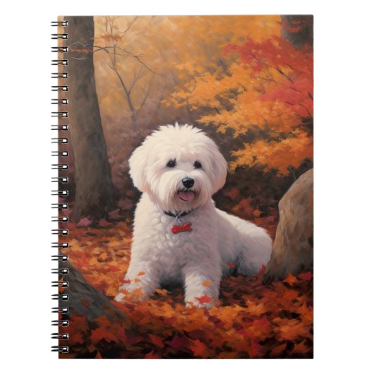 Bichon Frise in herfstbladeren Herfst Inspire Notitieboek (Voorkant)